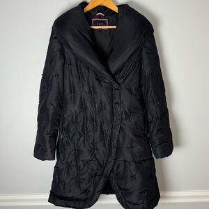 Pink Tartan Black Puffer Coat 6 Buttons